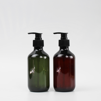 製造業者の卸売のブラウンの灰色300mlの透明な空ペット ポンプ帽子が付いているプラスチック シャンプーのびん